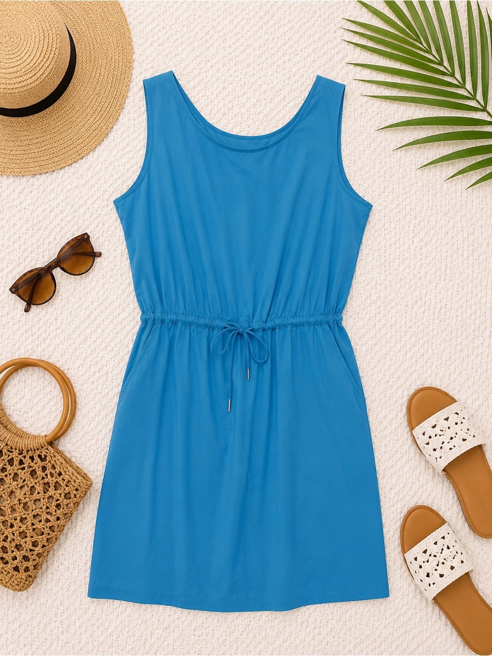 Calvin Klein Blue Sleeveless Drawstring Waist Dress Size 12